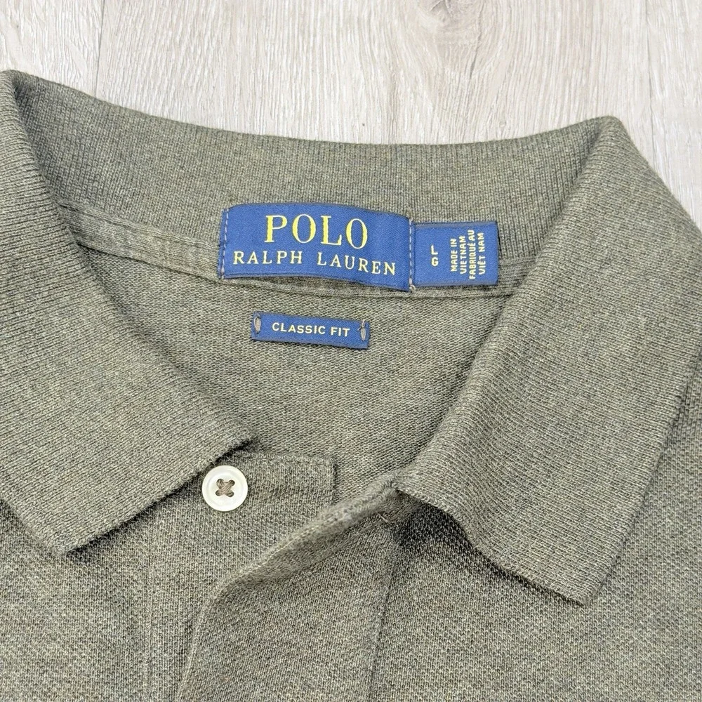 Polo Ralph Lauren Mens L Classic Fit Polo Shirt Olive Green Purple Pony Cotton